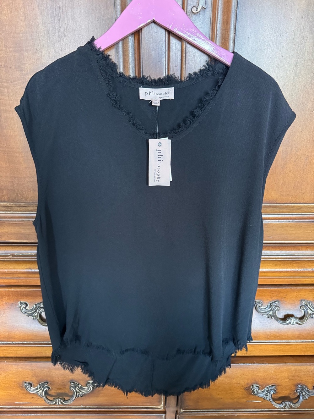 Philosophy Black Frayed Hem Sleeveless Tank